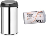 Brabantia 60 Litre Large Kitchen Touch Bin (Brilliant Steel/Matt Black Lid) Rem