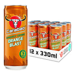 Carabao Energy Drink Orange Blast, 12 x 330ml Cans Case, Low Calorie, Lower Sugar, Fizzy Fruit Flavour, Vegan, Gluten Free Drink, B Vitamins, Taurine, Caffeine with Zero Crash, Bulk Crates, Multipack