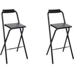 Lot de 2 chaises de bar pliable tabouret de bar pliable avec repose-pieds en métal - noir/gris/bois - louna - l51xp52xh76/97cm