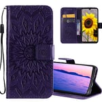 COTDINFOR pour Huawei P30 Lite Coque Premium PU Leather Rétro Elégant Ultra-Mince Antichoc Magnétique Portefeuille Case Cover Ceinture Fente Carte pour Huawei P30 Lite Purple Sunflower KT.