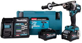 Makita 40v slag-/boremaskin/drill xgt ® hp001gm201 i makpac koffert med 2 x 40v 4,0ah batteri & lader