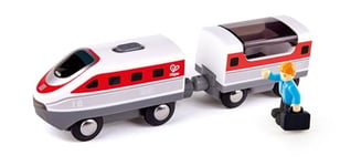 Jouet Hape Train Électrique Intercité Circuit Train Bois - Locomotive Rouge et Blanc, Wagon Aimanté, Toit Ouvrant, Bonhomme - Jeu Educatif Enfant de 3 ans et Plus - Compatible Marques Traditionnelles