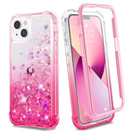 Ruky Case for iPhone 13 & iPhone 14, Full Body Glitter Liquid Case with Built-in Screen Protector Soft TPU Protective Girls Women Phone Case for iPhone 13 & iPhone 14 6.1”, Gradient Pink