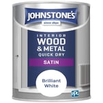 Johnstones Interior Wood Metal Paint Quick Dry Satin Brilliant White 2.5 L