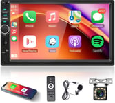 Apple Carplay Autoradio 2 Din avec Android Auto Bluetooth Mains Libres 7Pouces ÉcranTactile Autoradio avec Mirror Link FM/USB/AUX/EQ Commandes au Volant Caméra de Recul Microphone Télécommande(Q459)