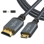 Twozoh Court Câble Mini HDMI C vers Full HDMI A 1M, Nylon tressé, Supporte 3D Ethernet ARC 4K 60Hz 1080p