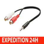 Câble adaptateur audio jack 3,5 mm stéréo mâle vers 2x rca femelles 0,20 m noir