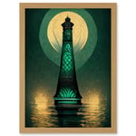 Art Deco Lighthouse Great Gatsby Moonlight Emerald Artwork Framed Wall Art Print A4