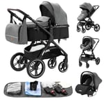 YAZOCO Poussette 3 en1 Compacte Poussette CombinéEs Anstout Terrain Luxe Haut Paysage Quadruple Pliable Canne Bébé Poussettes Confort Convient aux Nouveau Nés