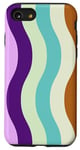 Coque pour iPhone SE (2020) / 7 / 8 Rose, violet, turquoise à rayures ondulées, rétro années 70, esthétique