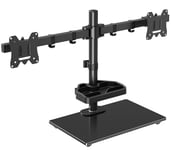 ELIVED Dual Monitor Stand for Desk with Tempered Glass Base & Storage Tray, Freestanding Monitor Arm for Most 13-27Inch Monitors with VESA 75/100mm up to 8KG, Rotate & Height Adjustable Monitor Mount