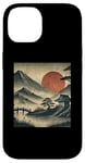 Coque pour iPhone 14 Village japonais vintage jardin vue montagne paysage soleil