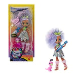 NULL Cave Club poupée préhistorique articulée Bashley aux Cheveux mauves avec Figurine bébé Dinosaure et Accessoires, Jouet pour Enfant, GTH04