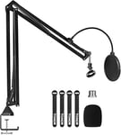 TONOR Support de Microphone, Bras de Suspension à Ciseaux pour Studio avec Filtre anti-pop, Adaptateur 3/8" à 5/8", Pince de Micro, Pince de Fixation Renforcée pour Podcasts, Streaming, Gaming, T30