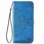 HAOTIAN Case for Motorola Moto E7 Plus/Moto G9 Play Wallet, Mandala Embossed PU/TPU Leather Magnetic Filp Cover with Wallet/Holder [Flip Stand/Card Slot]. Blue