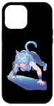 Coque pour iPhone 12 Pro Max Blue Hair Anime et Manga Style Cat Girl Pouncing Forward