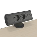 AXESSLINE – Desk - 2 socket type F, USB-A charger, black (9102000609)