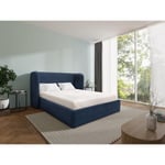 Vente-unique Lit coffre 180 x 200 cm avec tête de lit incurvée - Avec LEDs - Tissu - Bleu - STOKALI