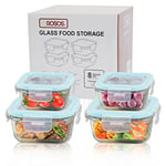 ROSOS Glass Food Storage Containers with Airtight Lids, 100% Leak Proof Glass Containers with Lids, Not Easy Broken & BPA Free, Glass Food Containers with Lids for Freezer to Oven Safe, 4 Pack, Blue