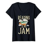 Womens Reading Is My Jam Bookworm Reading Book Lover Librarian V-Neck T-Shirt