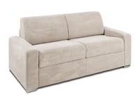 Canapé 3 places convertible express en velours côtelé beige - Couchage 140 cm -  Matelas 22 cm CALITO