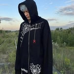 (S-665) Winter Gothic Vetoketjullinen Punainen Hupparit Takit Naisten Hämähäkkiverkkoprintti Rento pitkähihaiset takit Y2k Harajuku Punk Streetwear collegepaita