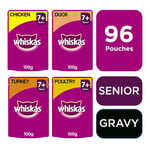 96 X 100g Whiskas 7+ Senior Wet Cat Food Pouches Mixed Poultry In Gravy