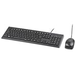 Hama Ensemble Clavier d'ordinateur (Filaire, Ergonomique, Clavier Allemand QWERTZ, Touches silencieuses, Design Plat, 12 Touches multimédia, Souris Optique, 1000 dpi, Port USB, PC, Ordinateur