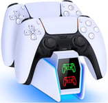 HELLCOOL PS5 Controller Charging Station - PS5 Controller Charger with 2-3 Hours Fast Charging/Cool RGB Light for Playstation 5 Controller - PS5 Charging Dock PS5 Charger for Dualsense/Edge Controller