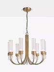 John Lewis Fluted Glass 9 Arm Ceiling Light Chandelier, Brass