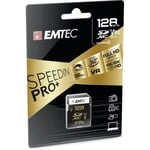 SDXC Minne-Kort - EMTEC - SpeedIN Pro+ - 128Go - UHS-II U3 V90 - Svart/Guld