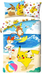 Set Lit Pokemon Plage Mer Eevee Pikachu Housse de Couette Coton 140x200