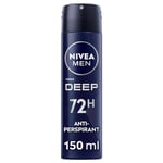 NIVEA MEN Deep Spray Déodorant 6 x 150 ml, Déodorant homme enrichi en charbon actif pour jusqu'à 72 h de protection, Déodorant spray anti-transpirant au parfum boisé