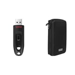 Clé USB 3.0 SanDisk Ultra 32 Go avec Une Vitesse de Lecture allant jusqu'à 130 Mo/s & Amazon Basics Etui de Voyage Universel pour GPS de 3.5 à 4.3 Pouces