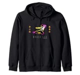 Bruce Lee Flying Kick Retro Neon Contour Logo Zip Hoodie