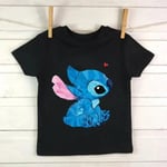 Barn T-shirt i bomull Barn Disney Lilo Stitch Tecknad T-shirt Stitch Söt Manga T-shirt Y2k Grafisk T-shirt Tjej Pojke Topp T-shirts black59000 150