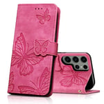 CXTcase Coque pour Samsung Galaxy S23 Ultra, Housse en Cuir PU Etui à Rabat,Magnétique Pochette Portefeuille Étui de Protection pour Samsung Galaxy S23 Ultra, Rosa Rossa