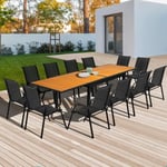 Salon de jardin POLY extensible table 135/270 cm et 12 chaises bois et noir