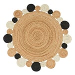 Paco Home Tapis Rond Salon Jute Motif Ethnique Boho Moderne Fait Main Tapis Naturel, Dimension:120 cm Rond, Couleur:Noir 2