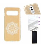 Coque Galaxy S10E glitter paillettes dore mandala blanc