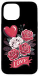 Coque pour iPhone 15 Love Heart And Roses Présentoir floral romantique