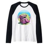 Monster chest sharp teeth long tongue horror fantasy monster Raglan Baseball Tee