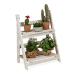 Relaxdays Flower Ladder Rack, For Indoors & Balcony, Shabby-Chic, Standing, Folding, Plant Stand, 2 Tiers, White