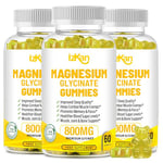 Izkan- Magnesium Glycinate Gummies 1600mg - Sugar Free Magnesium Supplement with Calcium, Potassium Vitamin D, B6 & CoQ10 for Calm Mood & Muscle, Sleep Support 60 Gummies (3X)