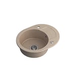 QUADRON évier rond cuisine Beige et acier | Taille 46 X 58,5 X 17,5 diamètre Ø 38 | JOHNNY 216 granit évier en granit | évier encastré avec trou pour robinet | évier monocuve évier de cuisine