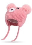 Rayson Winter Warm Hat Baby Earflap Fleece Lined Knitted Cap Toddler Dual Pom-Pom Chenille Knitted Warm Hat Cute Bear Kids Winter Hat with Ear Flaps,Pink