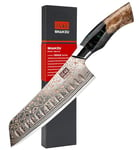 SHAN ZU Couteau Santoku Damas 18cm, Couteau de Cuisine en Cuivre et Acier Damas 33 Couches, Couteau Japonais Santoku Professionnel Forgé à la Main avec Manche en Bois d'érable - VENUS Series