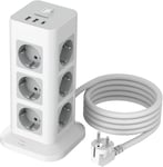 Tour Multiprise Parafoudre Avec 12 Prises, Prise Multiple Avec 2 Usb A Et 1 Usb C, Multiprise Usb C Avec Rallonge 2M, Multiprise Avec Interrupteur Pour Maison, 3600W Multiprise Bureau, Gris