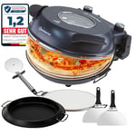 Four à pizza électrique Sommertal PizzaProfi - four à pizza avec plaque en pierre de 32 cm, jusqu'à 400°C - Ensemble de 5 pièces avec insert de poêle, 2x pelle à pizza, cutter, pierre à pizza