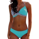 Kvinnors Bikini Set Vadderad BH Push Up Baddräkt Baddräkt Halterneck Badkläder Strandkläder Light Grey Sky Blue L